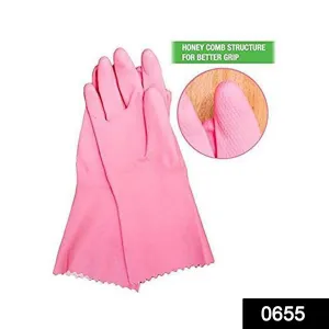 0655 - Cut Glove Reusable Rubber Hand Gloves (Pink ) - 1 pc