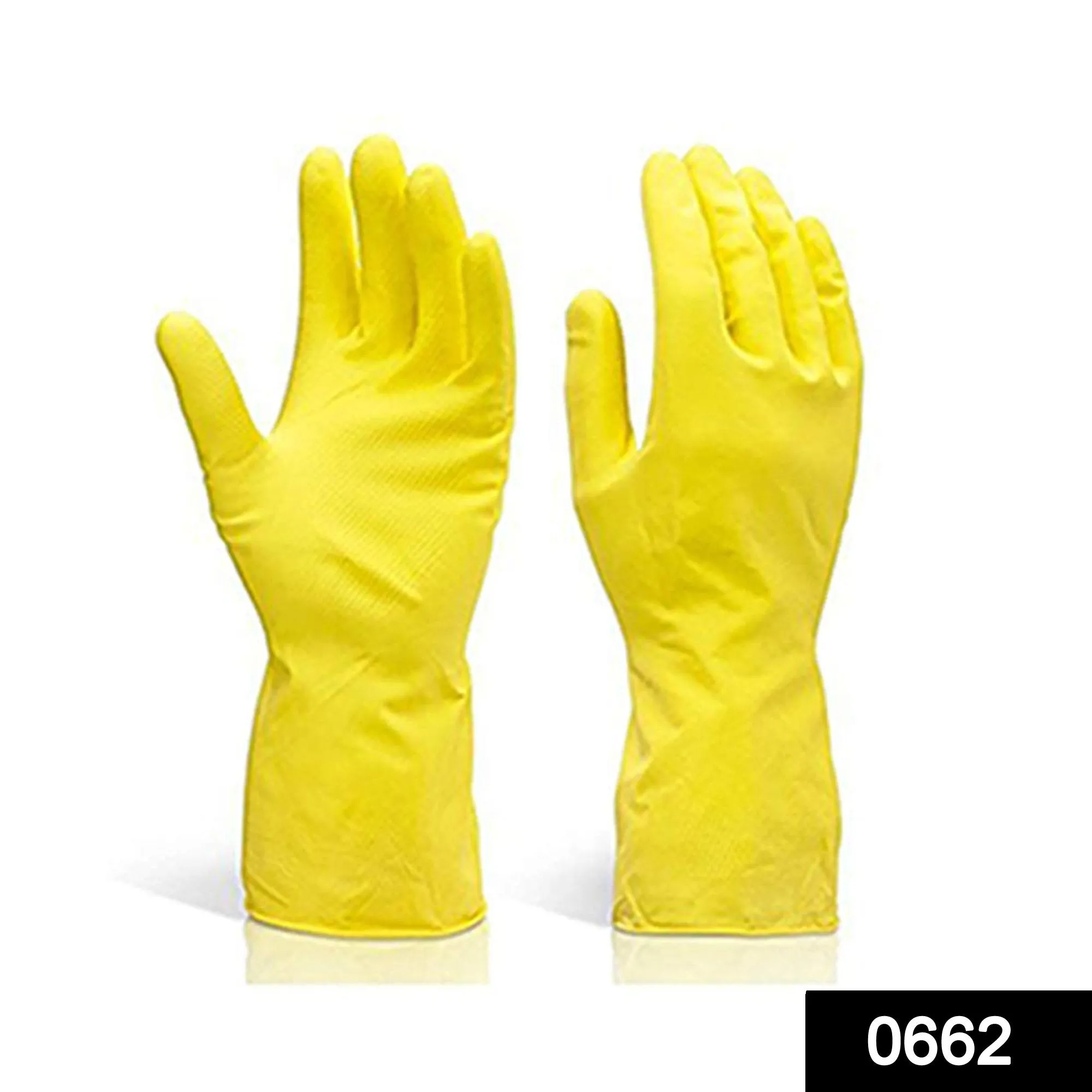 0662 - Flock line Reusable Rubber Hand Gloves (Yellow 2 tone) - 1pc