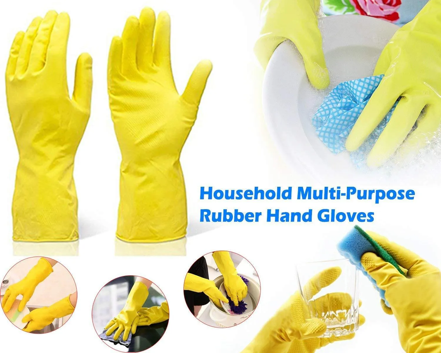 0662 - Flock line Reusable Rubber Hand Gloves (Yellow 2 tone) - 1pc