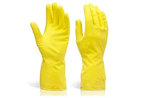 0662 - Flock line Reusable Rubber Hand Gloves (Yellow 2 tone) - 1pc