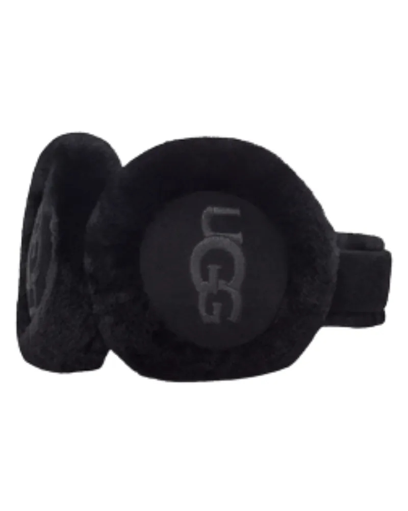 20955 Black Embroidered Logo Sheepskin Earmuffs