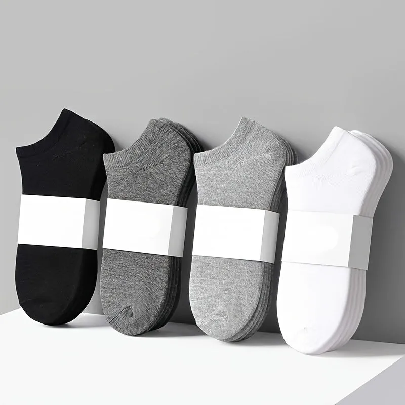 5pairs Men's Cotton Plain Color Breathable Anti-skid Sweat Resistant Sports Ankle Socks