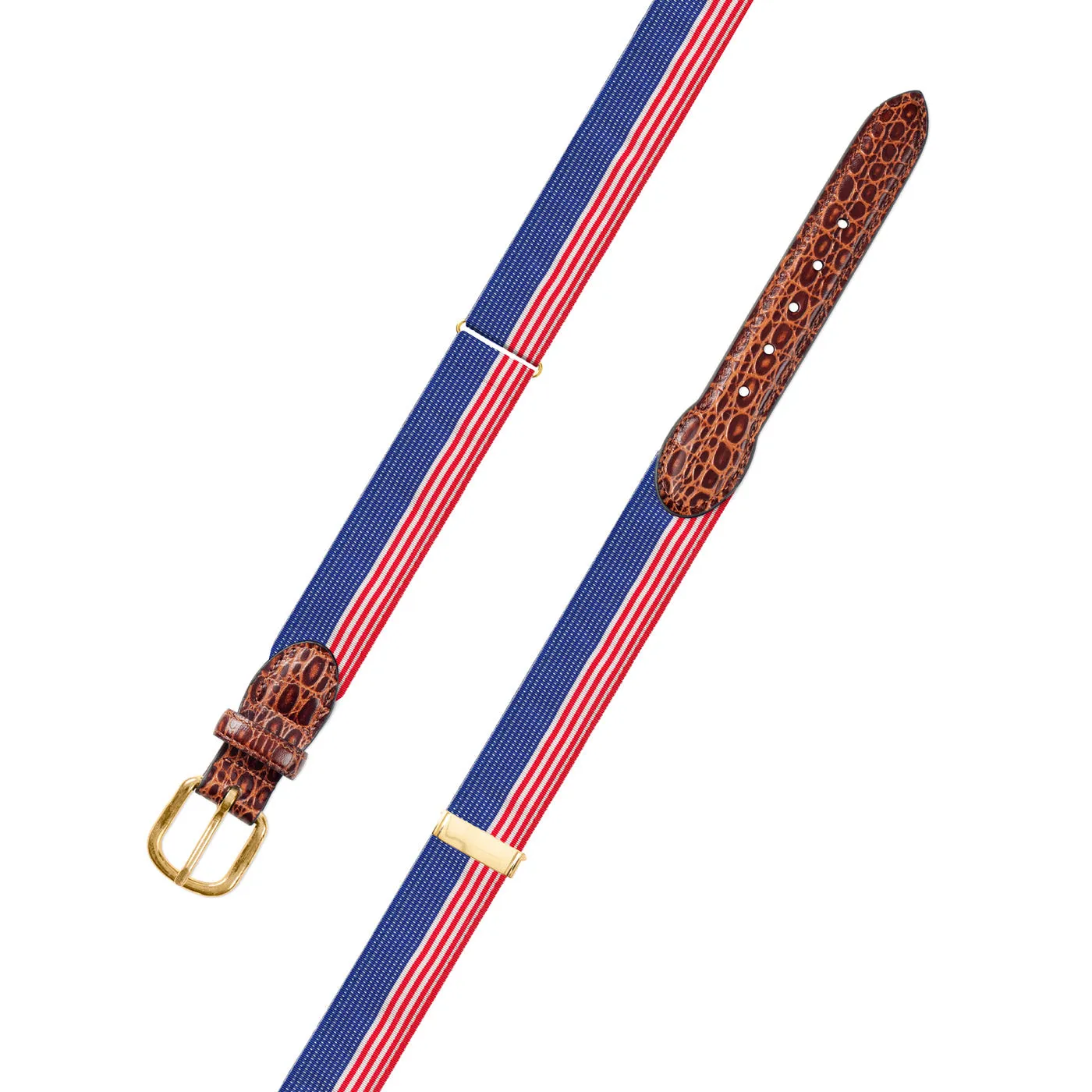 Adjustable Flag Pattern Grosgrain Belt with Embossed Calf Tabs