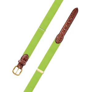 Adjustable Grass Green Grosgrain Belt with Embossed Calf Tabs