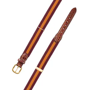 Adjustable Maroon & Orange Grosgrain Belt with Embossed Calf Tabs