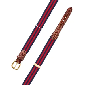 Adjustable Navy & Red Grosgrain Belt with Embossed Calf Tabs