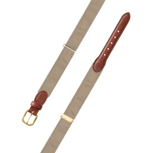 Adjustable Tan Grosgrain Belt with Brown Leather Tabs