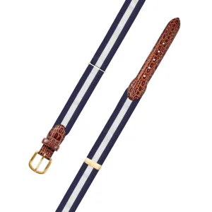 Adjustable White on Navy Grosgrain Belt with Embossed Calf Tabs