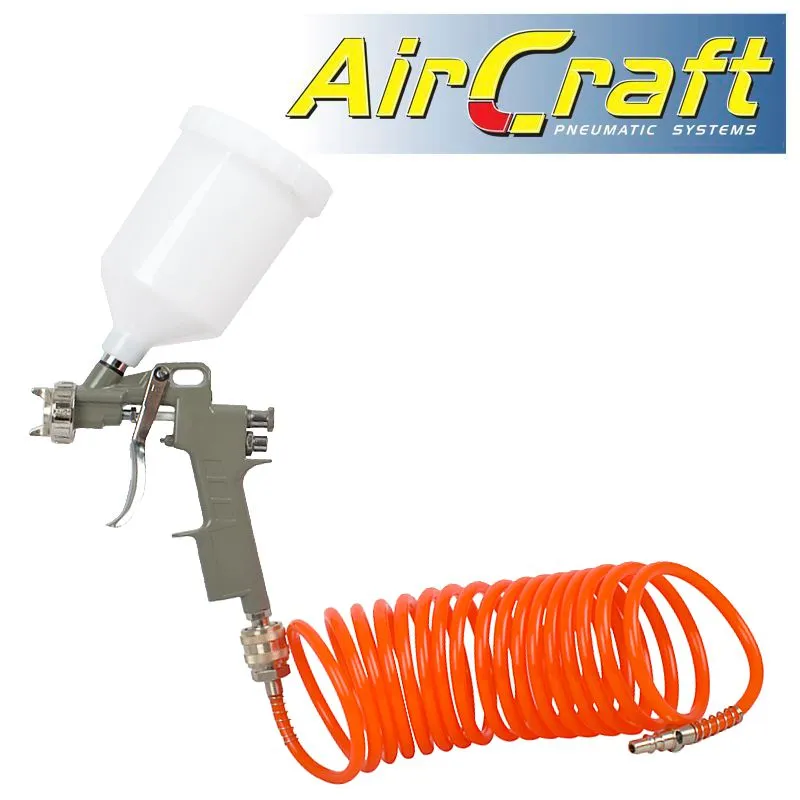 AIRCRAFT GRAV FEED SPRAY GUN 1.5MM NOZZLE WITH 5M SPIRAL HOSE SG KIT01