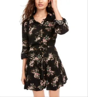 American Rag Junior's Printed Roll Sleeve Shirtdress Black