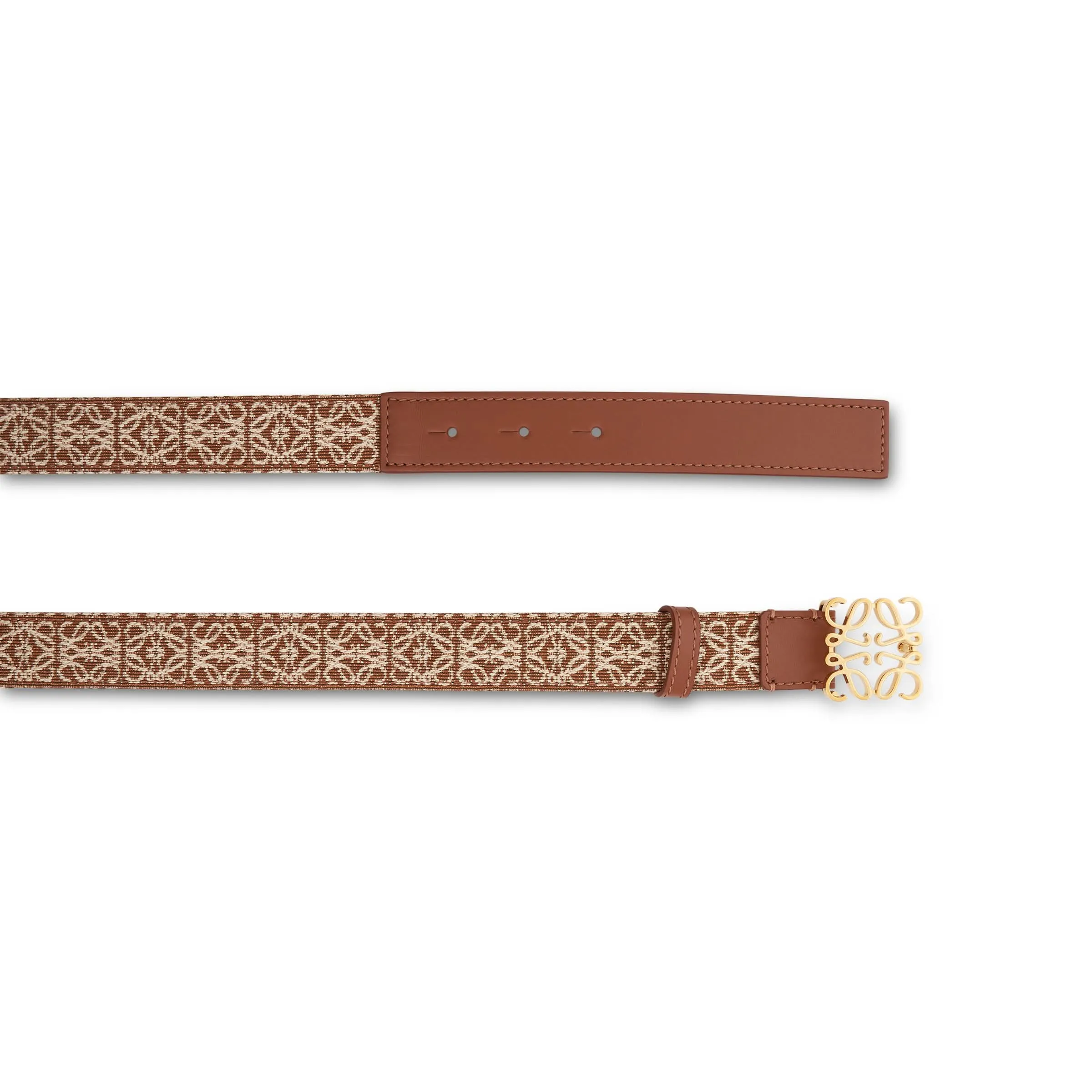 Anagram Jacquard and Calfskin Belt in Tan