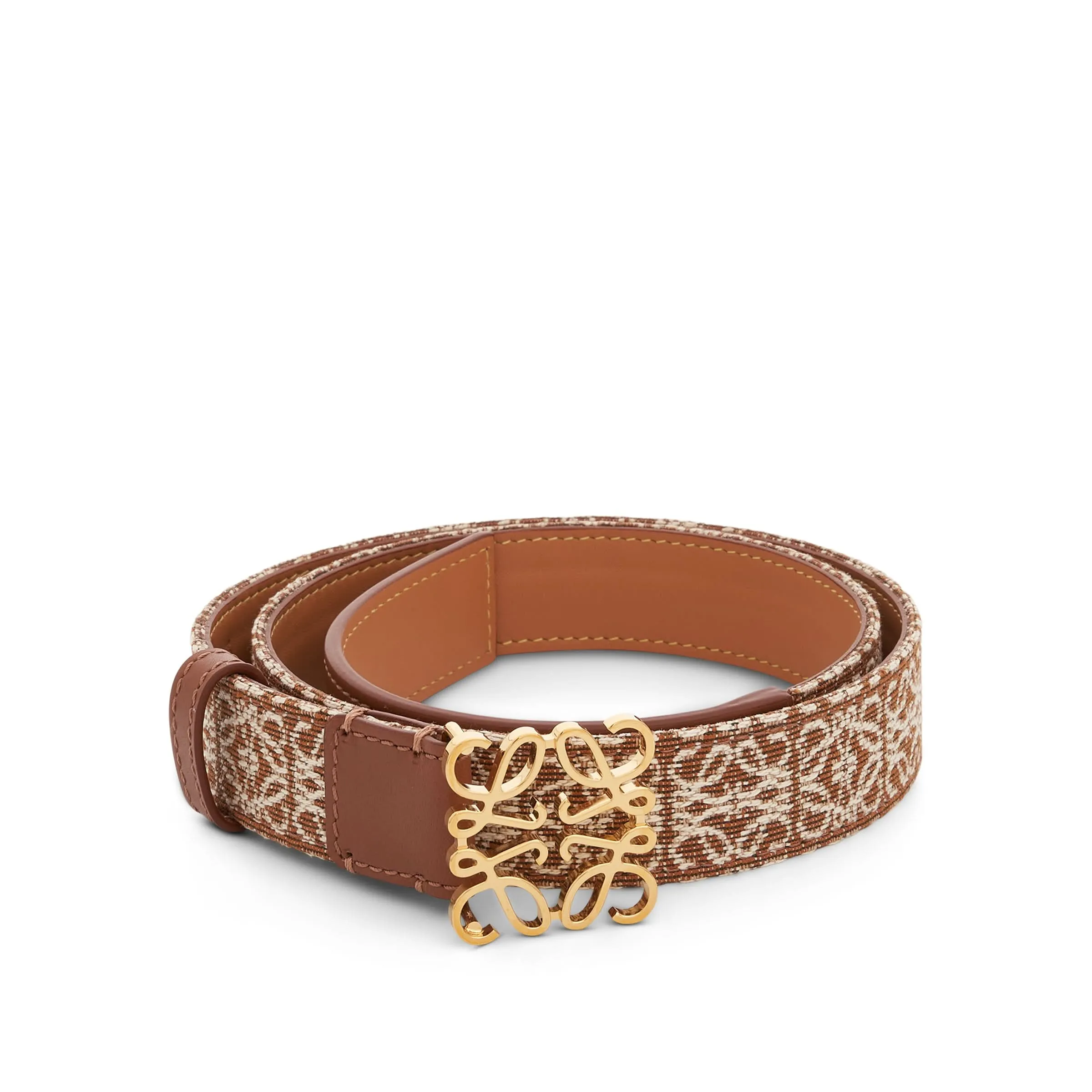 Anagram Jacquard and Calfskin Belt in Tan