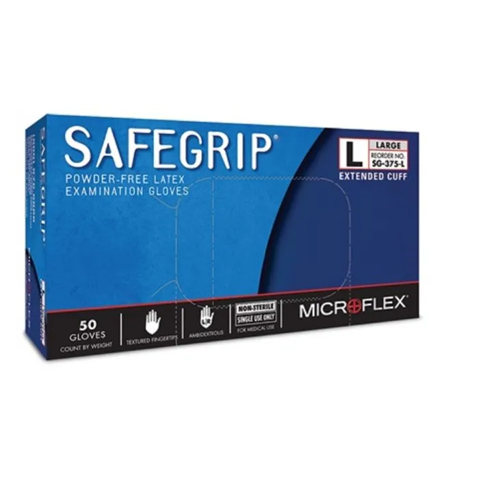 Ansell MicroFlex SafeGrip SG-375 Disposable Latex Glove, Blue, Small, 50 Gloves per Box, Case of 10 Boxes