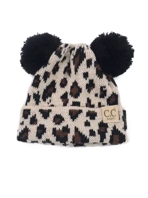 BABY-80 Pom Pom Beanie Beige Leopard