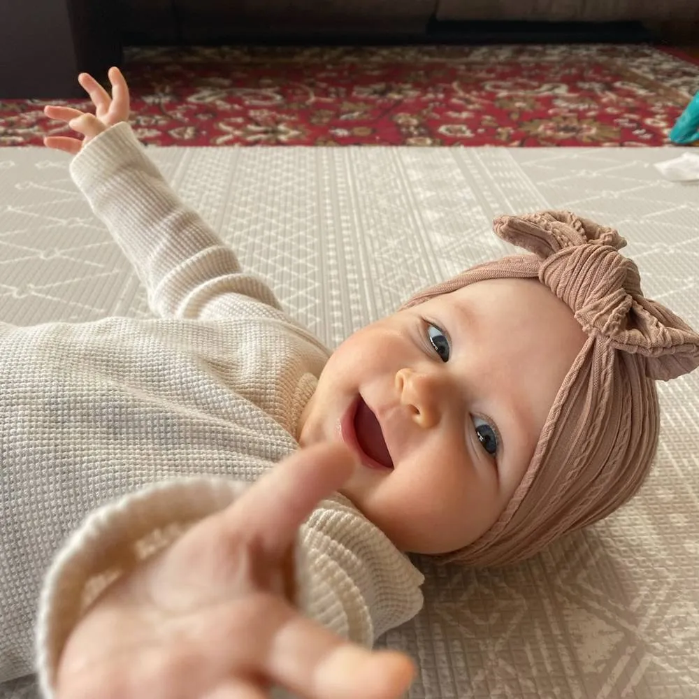 Baby Top Knot Single Bow Headband Peach