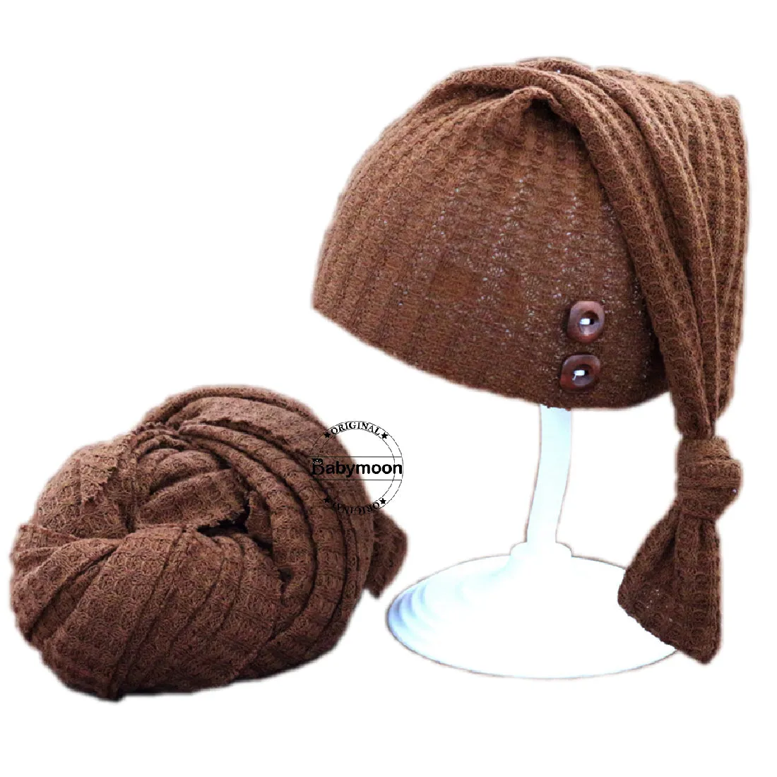 Babymoon Stretchable Baby Wrap & Knotty Cap New Born Photography Photohoot Prop-Brown