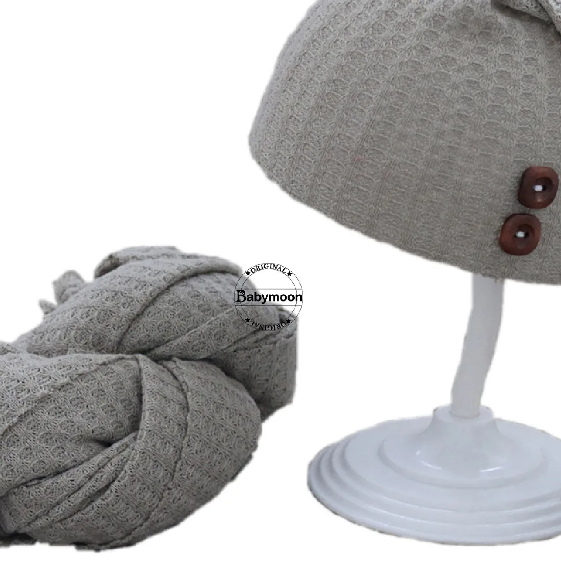 Babymoon Stretchable Baby Wrap & Knotty Cap New Born Photography Photohoot Prop-Grey