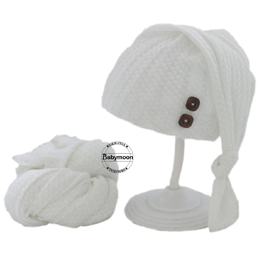 Babymoon Stretchable Baby Wrap & Knotty Cap New Born Photography Photohoot Prop-White