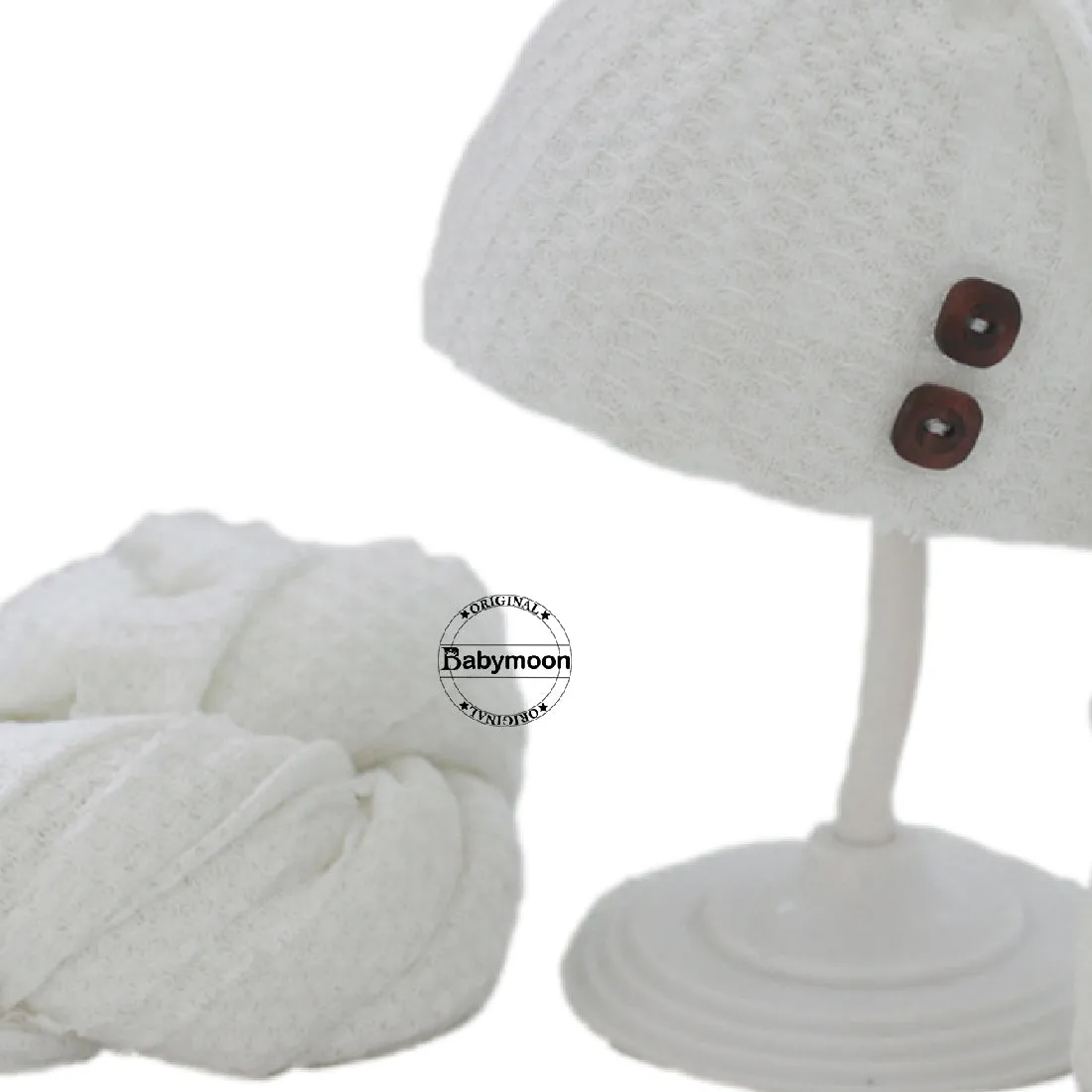 Babymoon Stretchable Baby Wrap & Knotty Cap New Born Photography Photohoot Prop-White