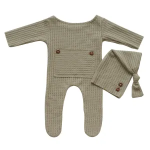 Babymoon Stretchable Bodysuit & Cap New Born Outfits Costumes-Khaki