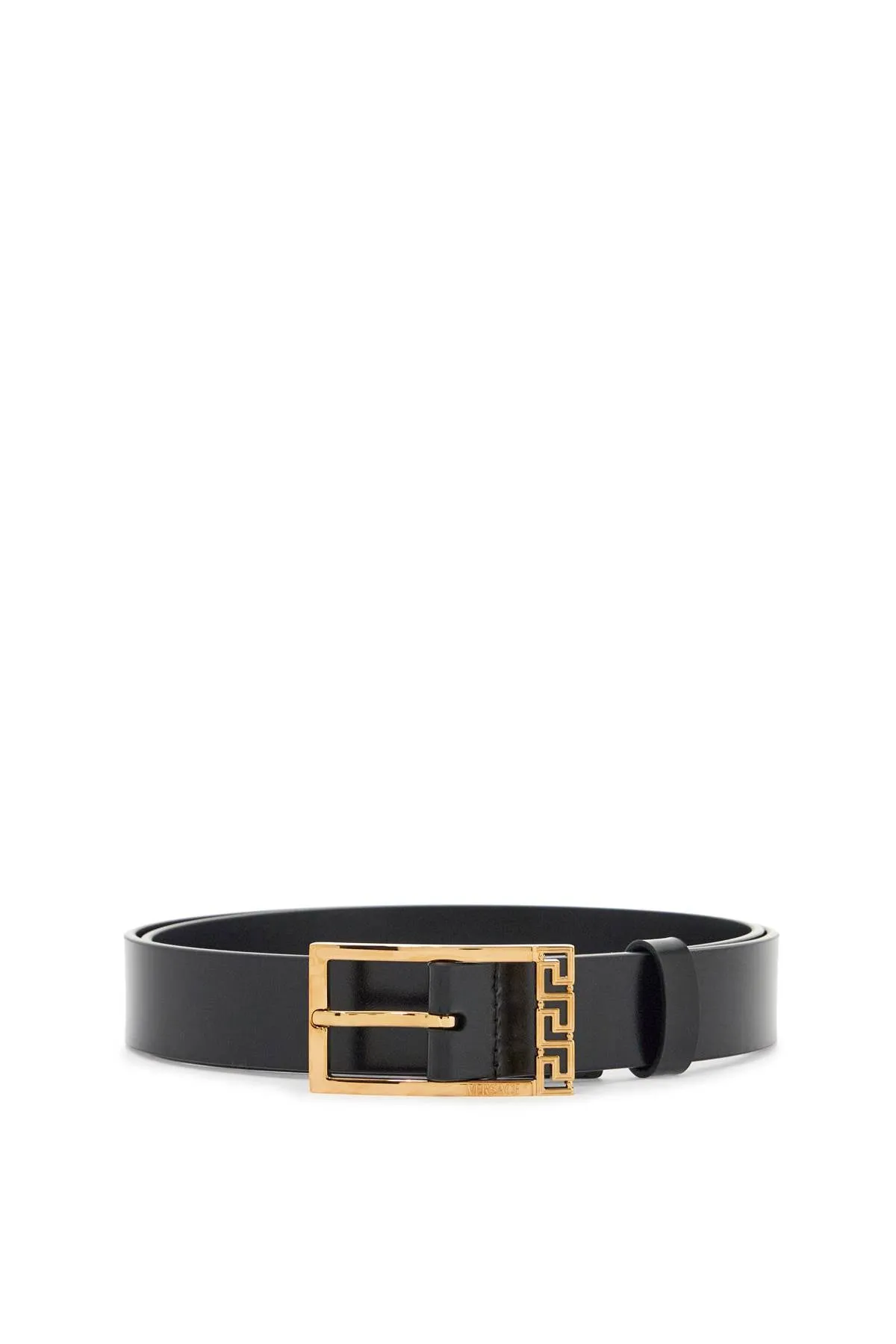 black brushed calfskin belt 30 mm with geometric buckle