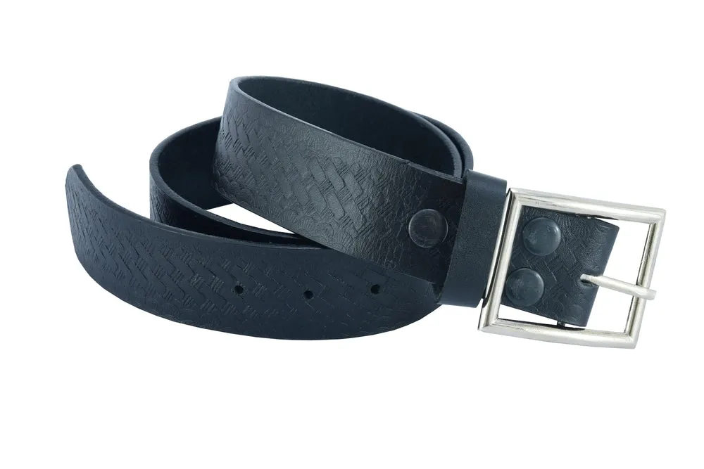 BLT2015 Timeless Black Basket Weave Pattern Leather Belt