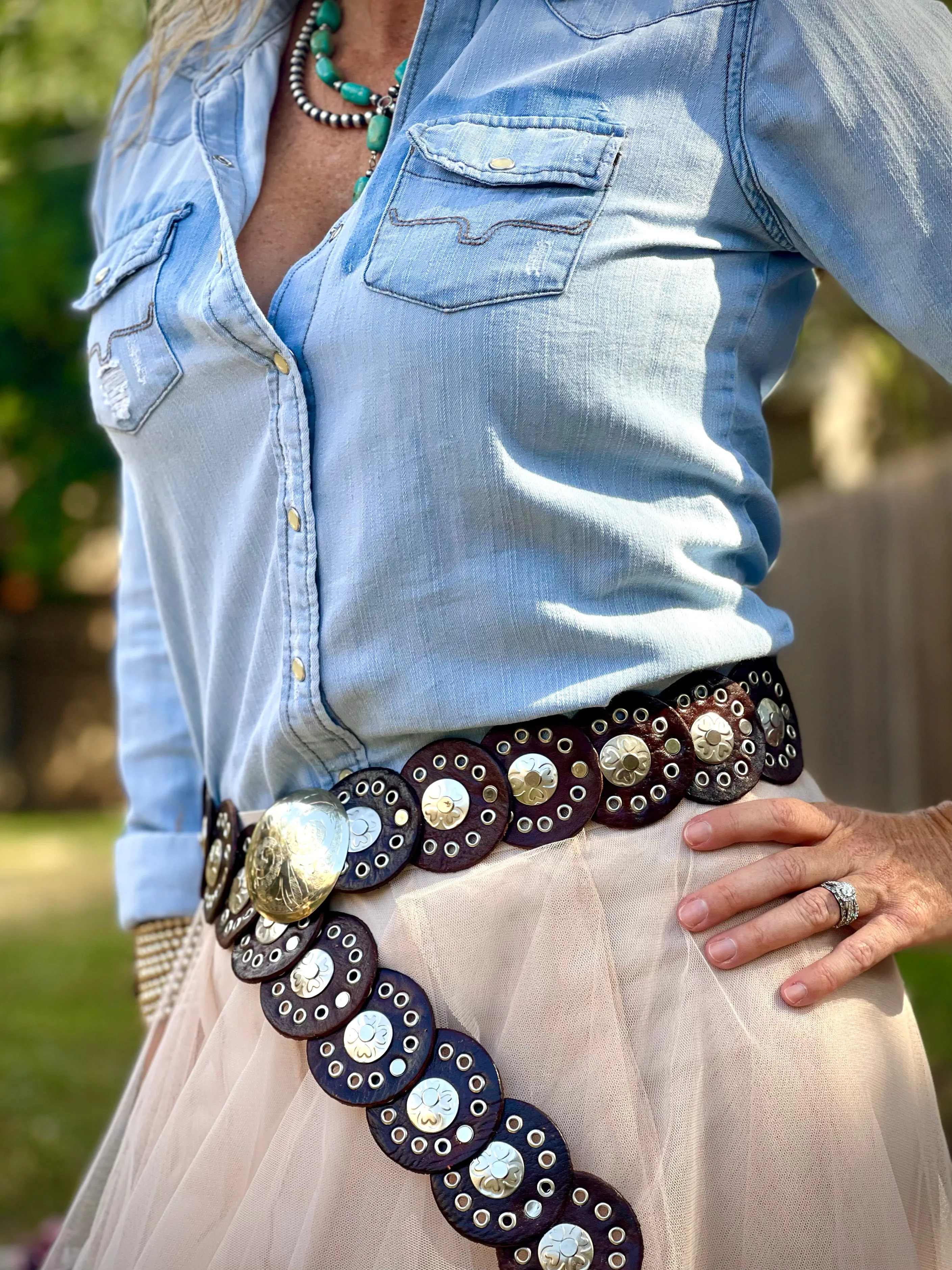 Brown Round Concho - Leather Belt