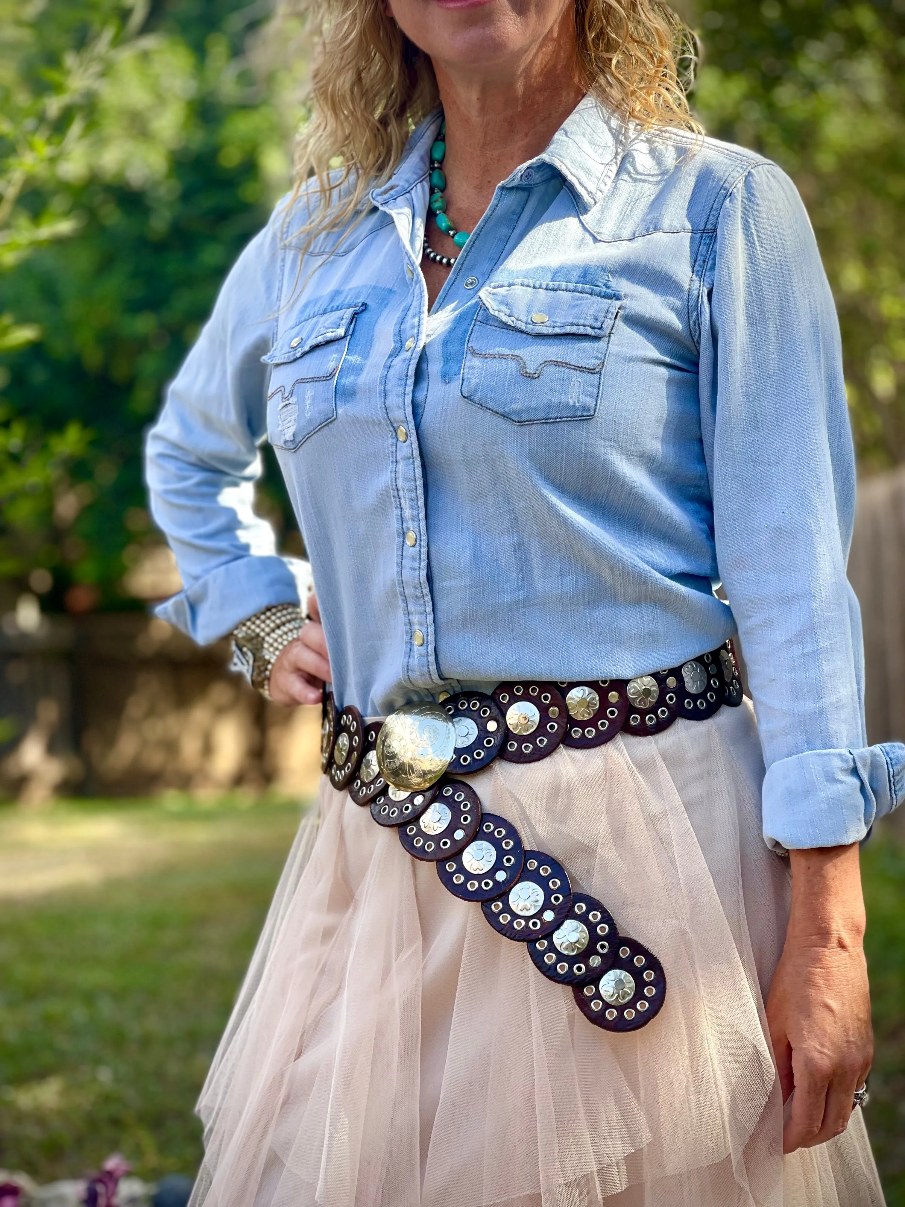 Brown Round Concho - Leather Belt