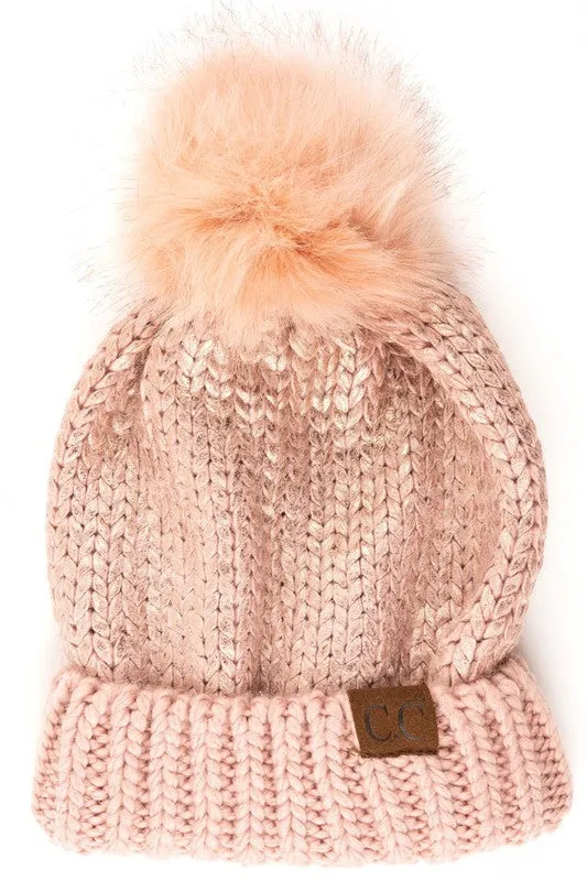 CC Foil Beanie with Pom Pom