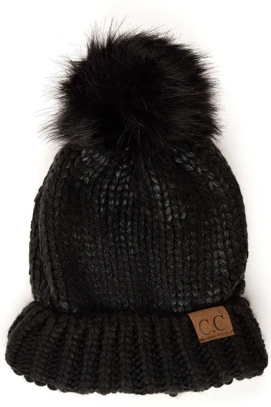 CC Foil Beanie with Pom Pom