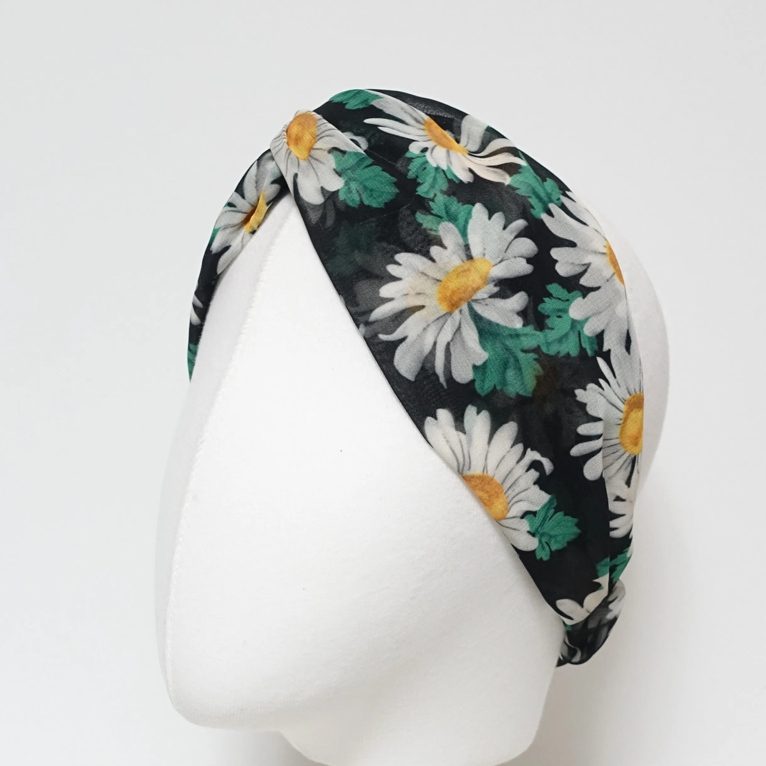 chiffon flower print cross headband chrysanthemum motivated hairband womens headband