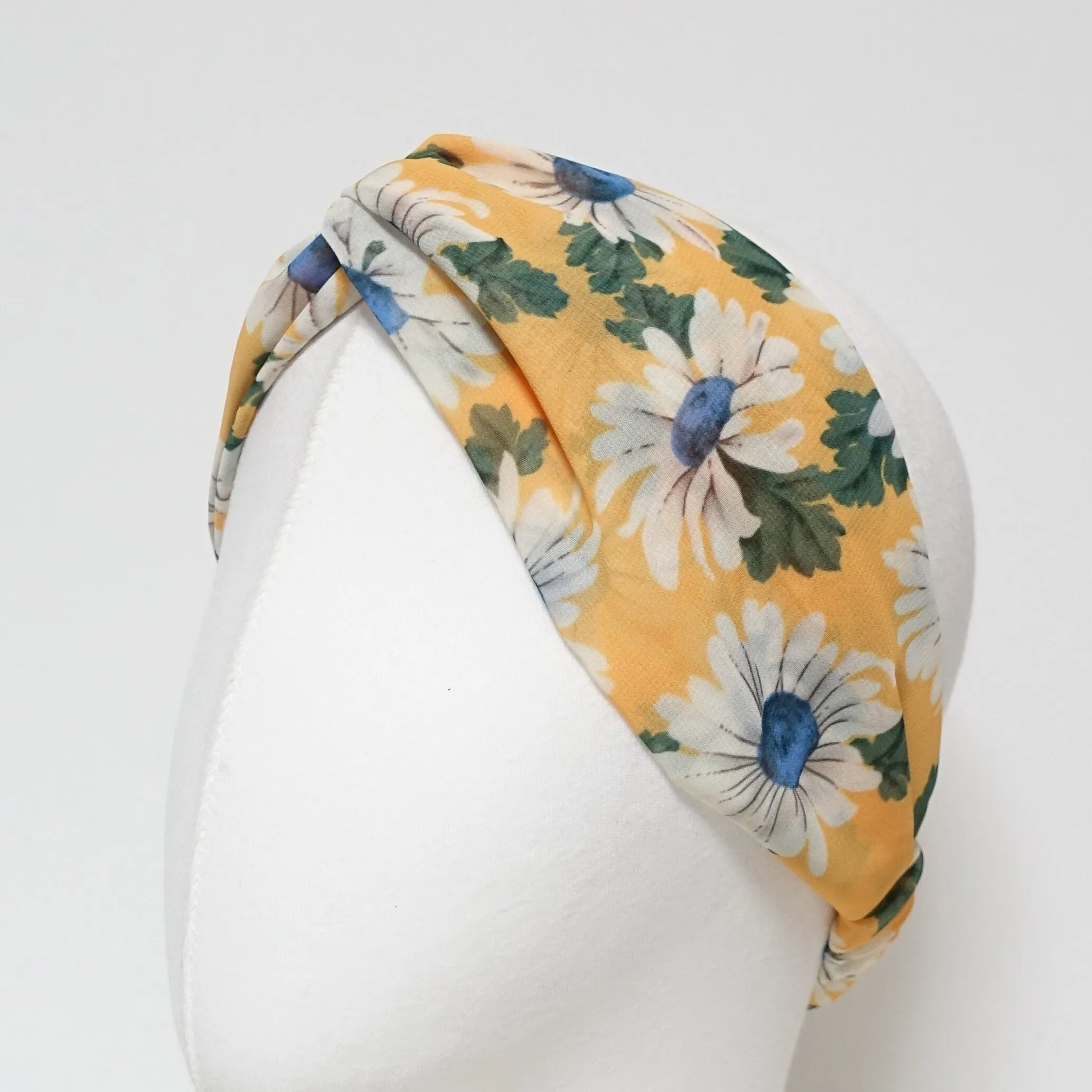 chiffon flower print cross headband chrysanthemum motivated hairband womens headband