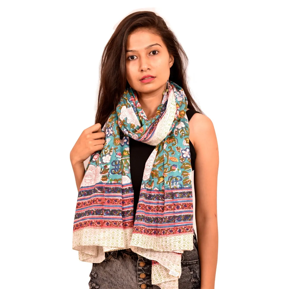 Cotton Block Printed Long Stole Sarong Scarf Women's Dupatta - CraftJaipur