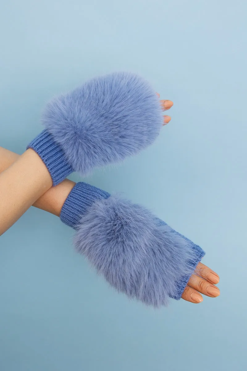 Faux Fur Trim Fingerless Knit Mittens