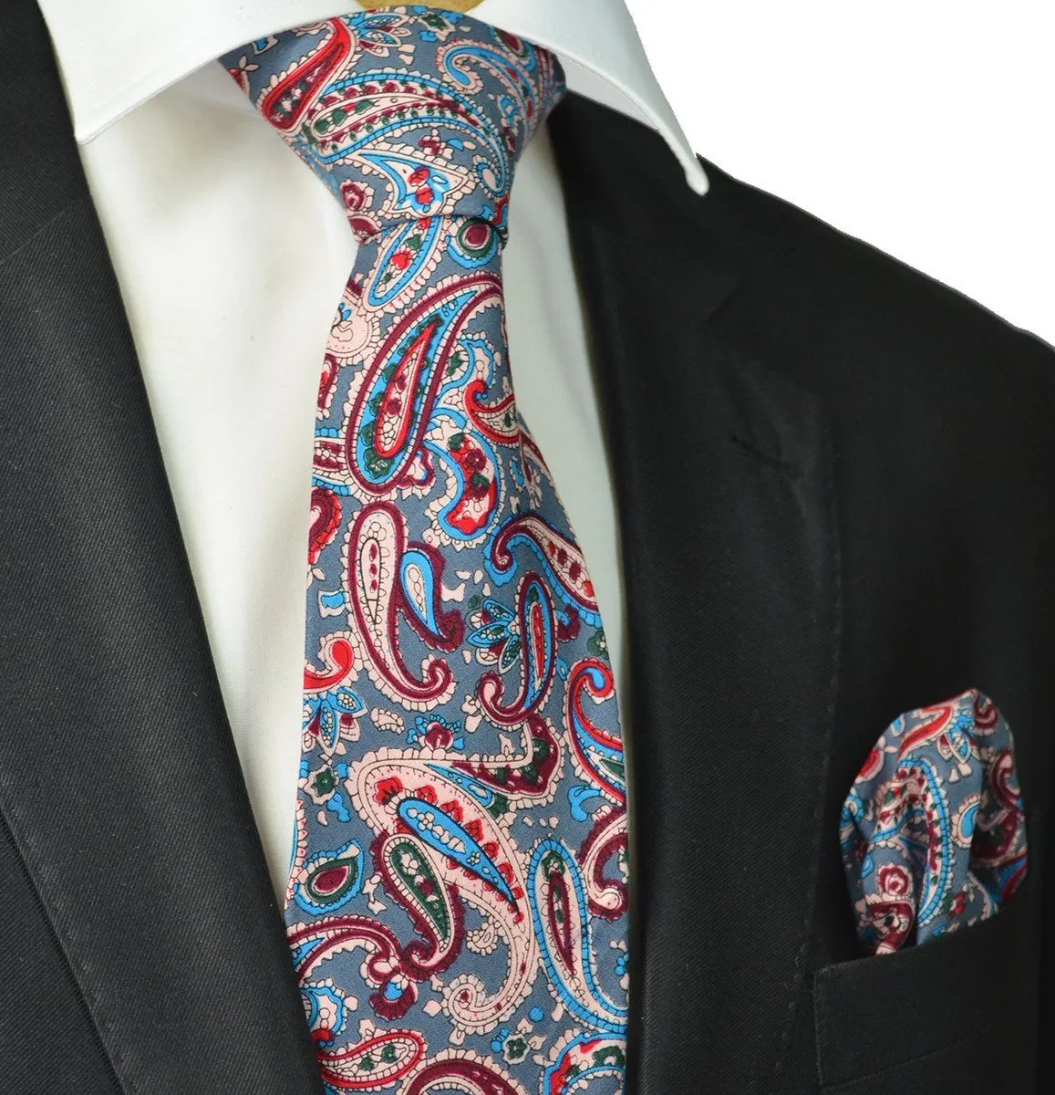 Grey and Burgudny Artisan Paisley Cotton Tie