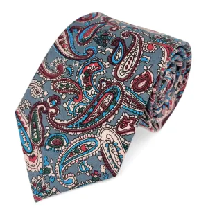 Grey and Burgudny Artisan Paisley Cotton Tie