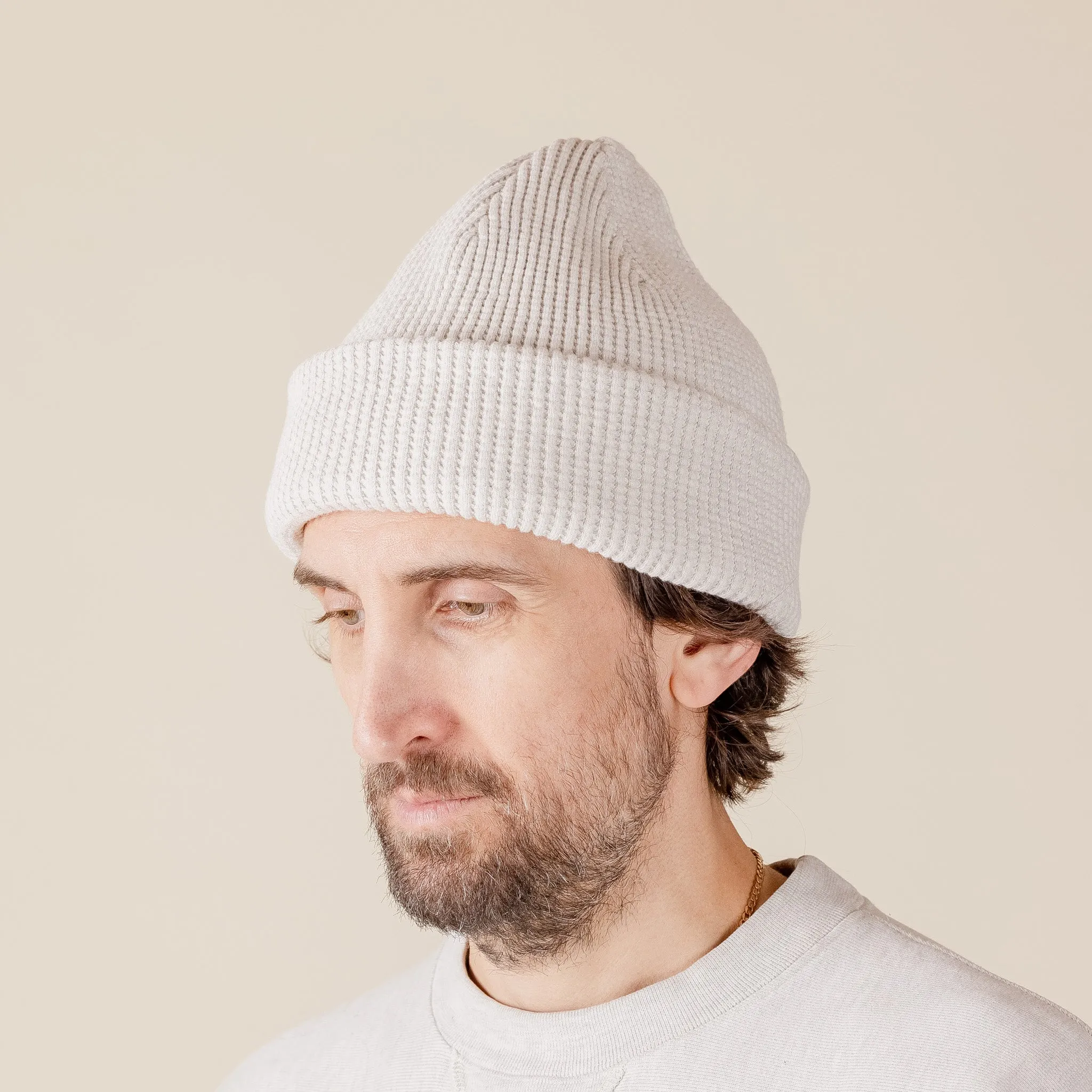 Homespun Knitwear - Cotton Thermal Waffle Beanie - Oatmeal