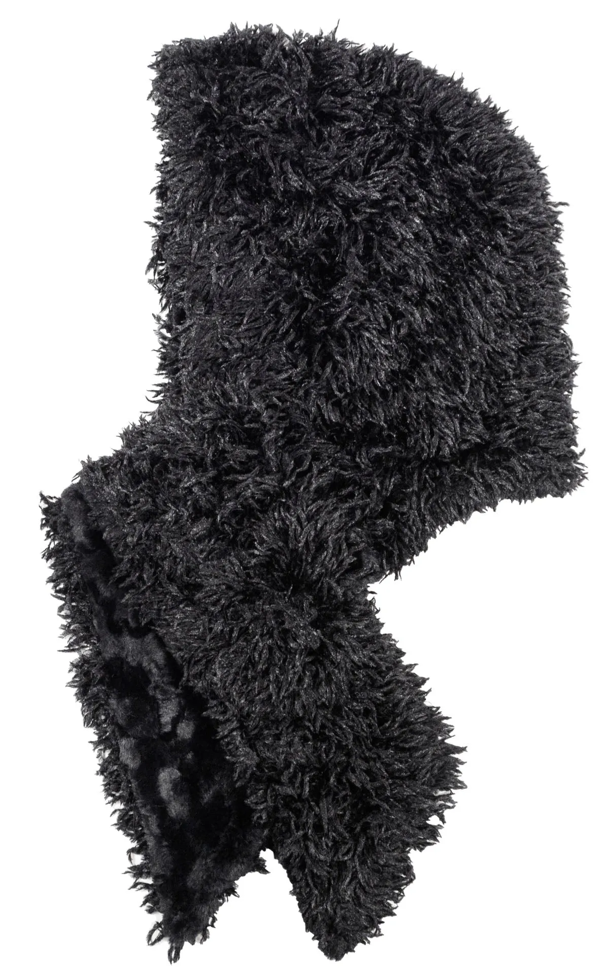 Hoody Scarf - Black Swan Faux Feather with Cuddly Fur in Black