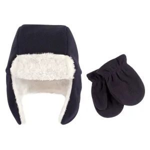 Hudson Baby Fleece Trapper Hat and Mitten Set, Navy Baby