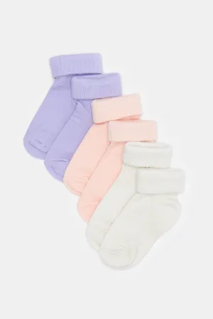 Infant Girls Assorted Ankle Length Socks (3 Pairs)