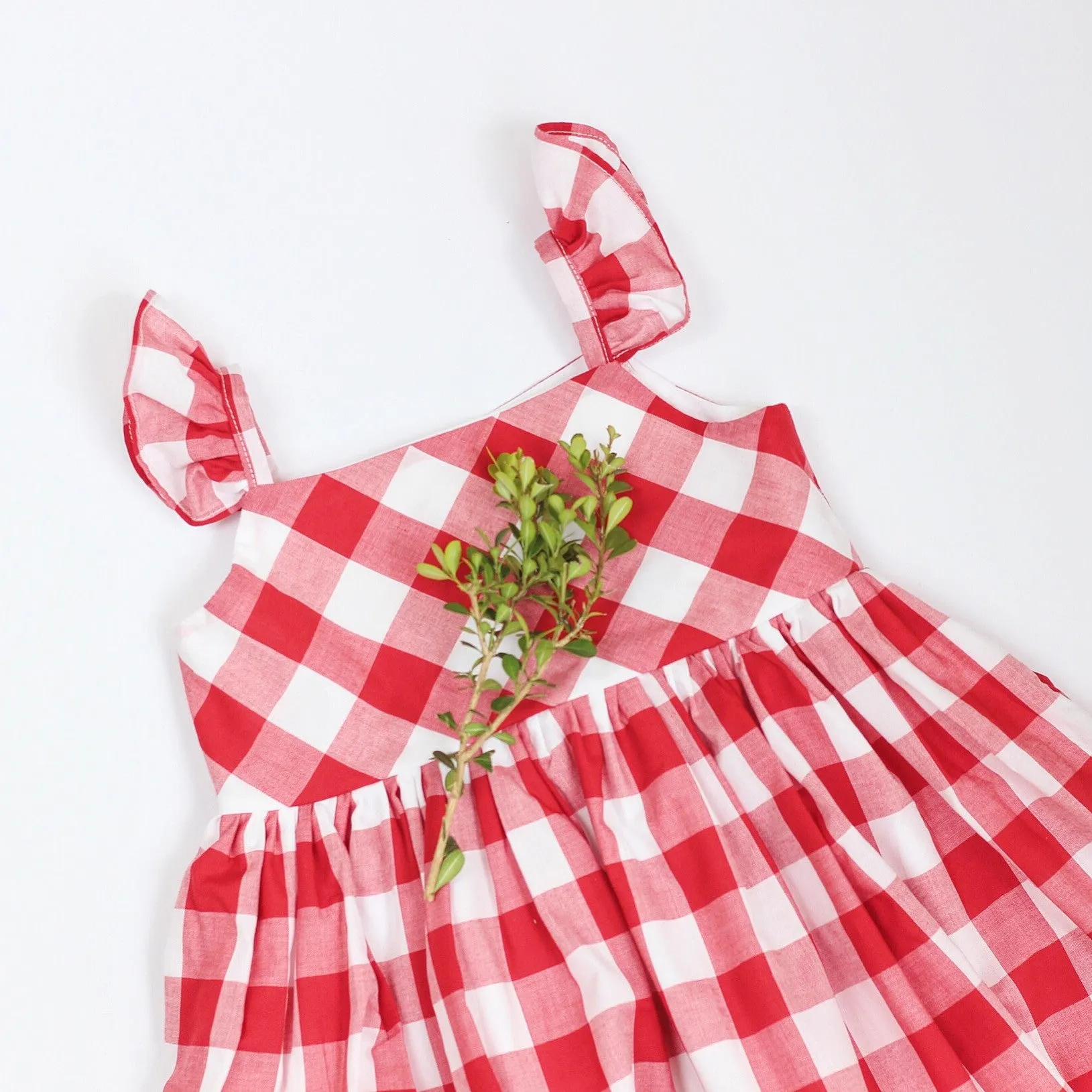 Little Girl's Red and White Buffalo Plaid Cotton Dress