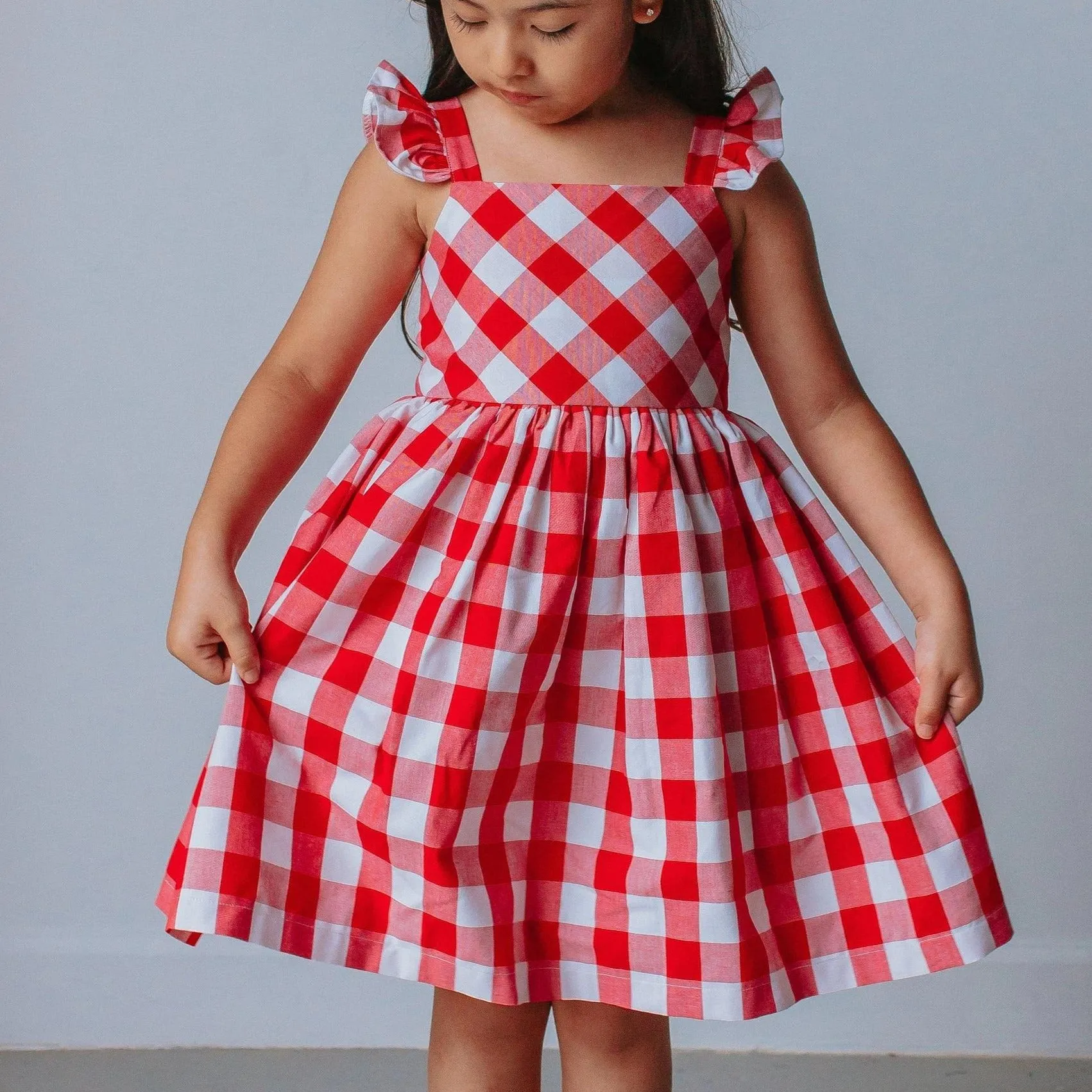 Little Girl's Red and White Buffalo Plaid Cotton Dress