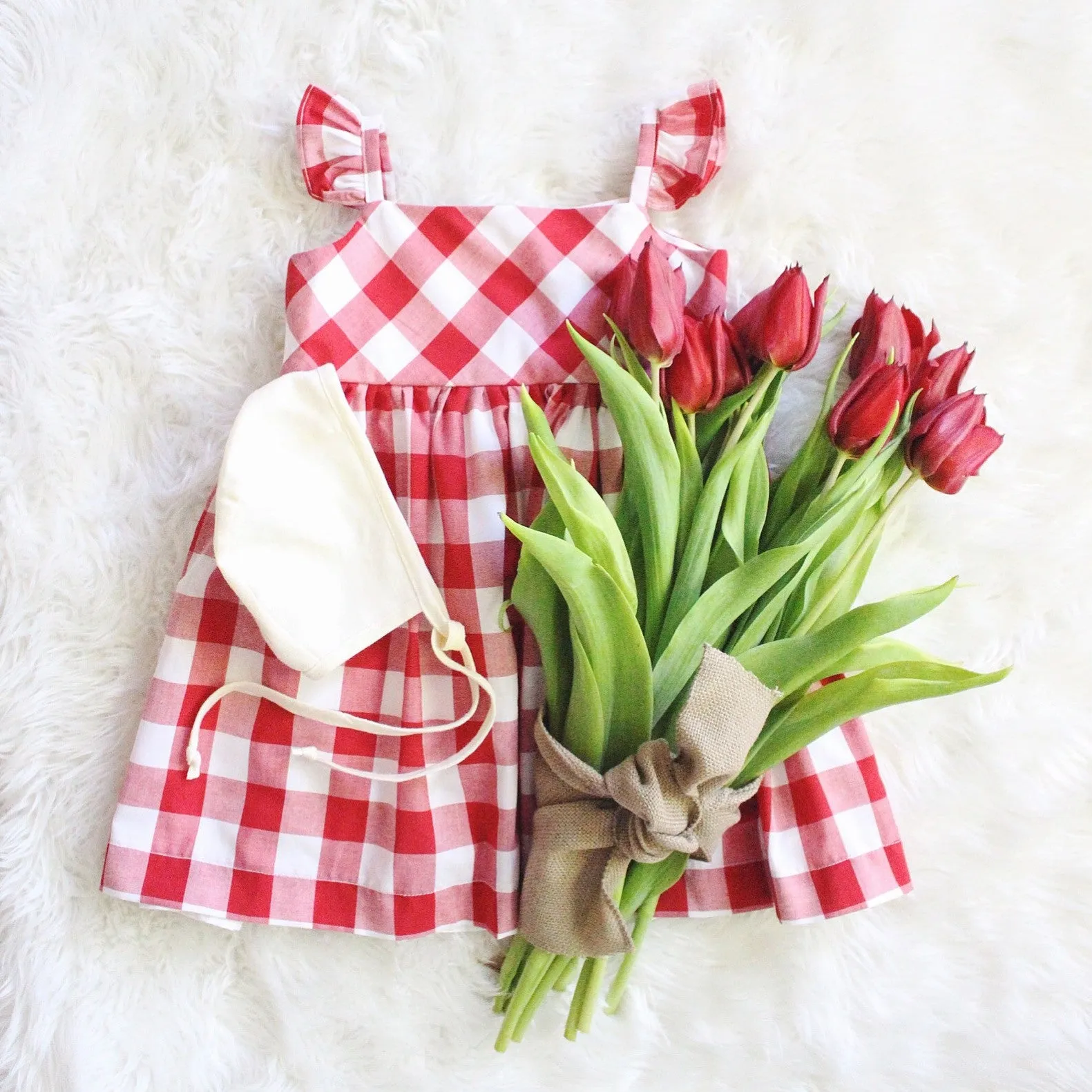 Little Girl's Red and White Buffalo Plaid Cotton Dress