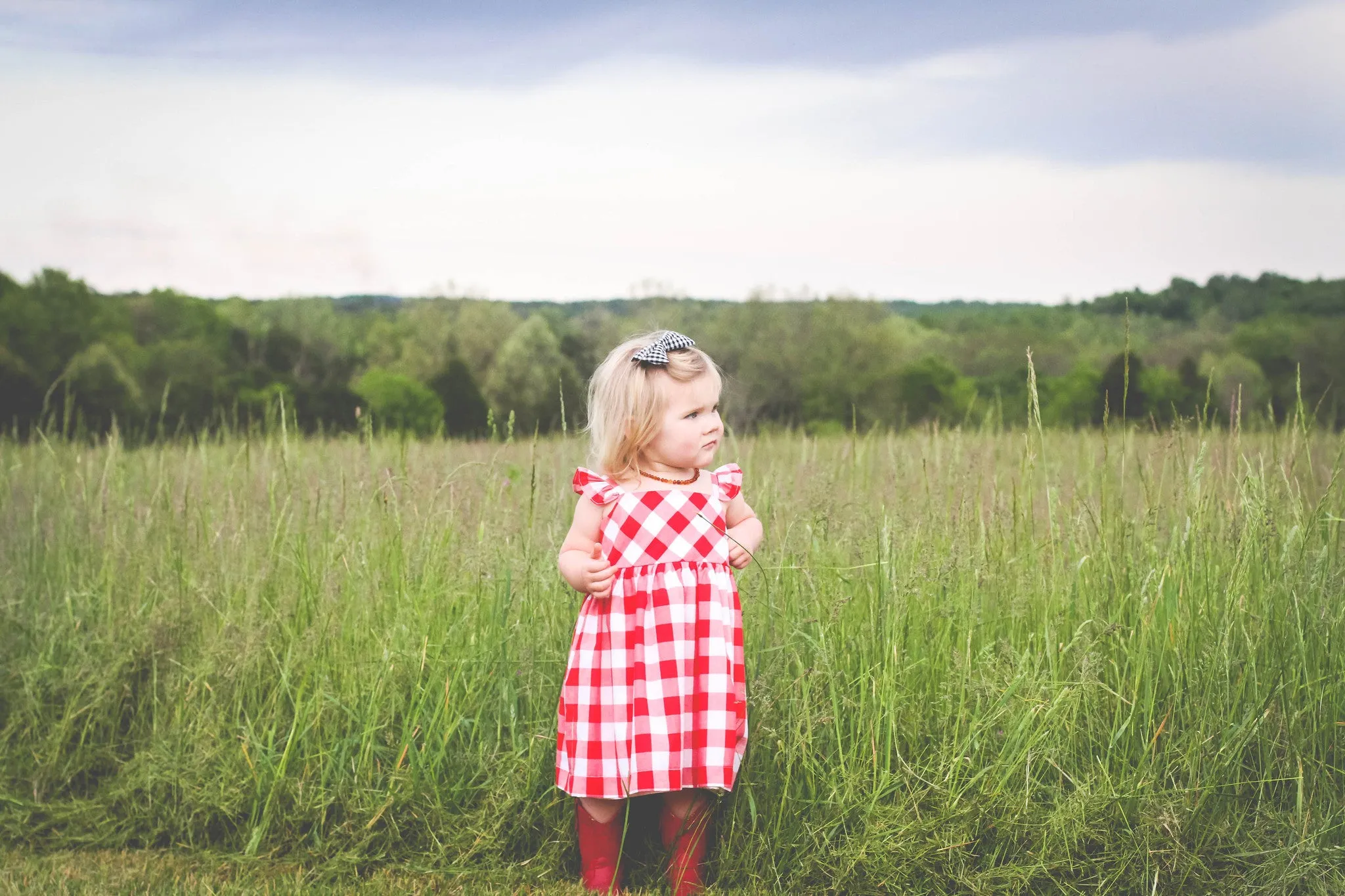 Little Girl's Red and White Buffalo Plaid Cotton Dress