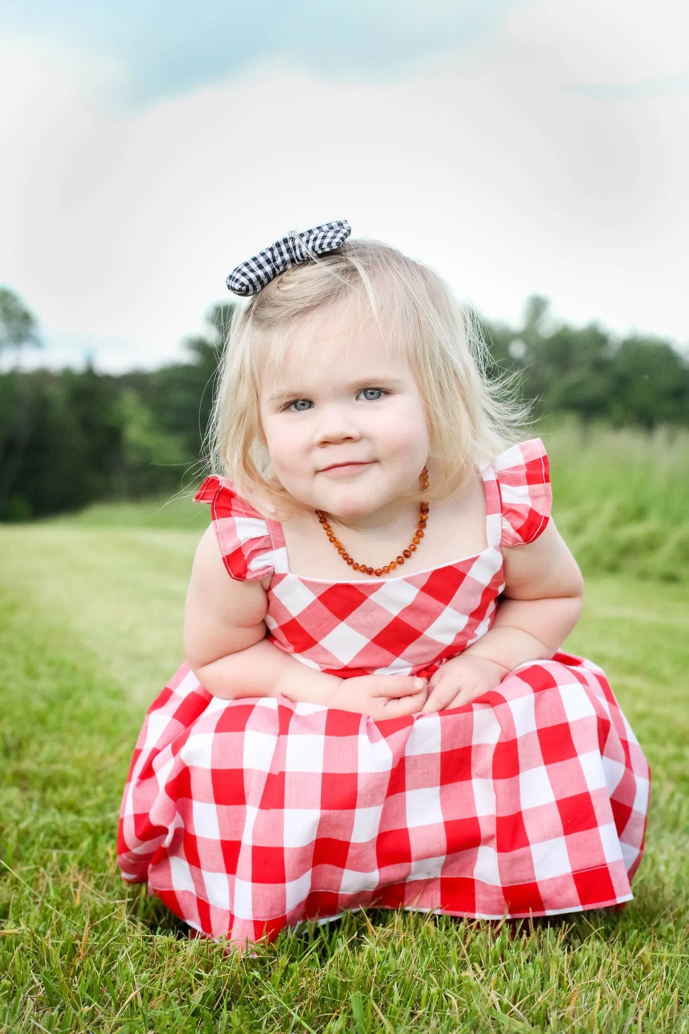 Little Girl's Red and White Buffalo Plaid Cotton Dress