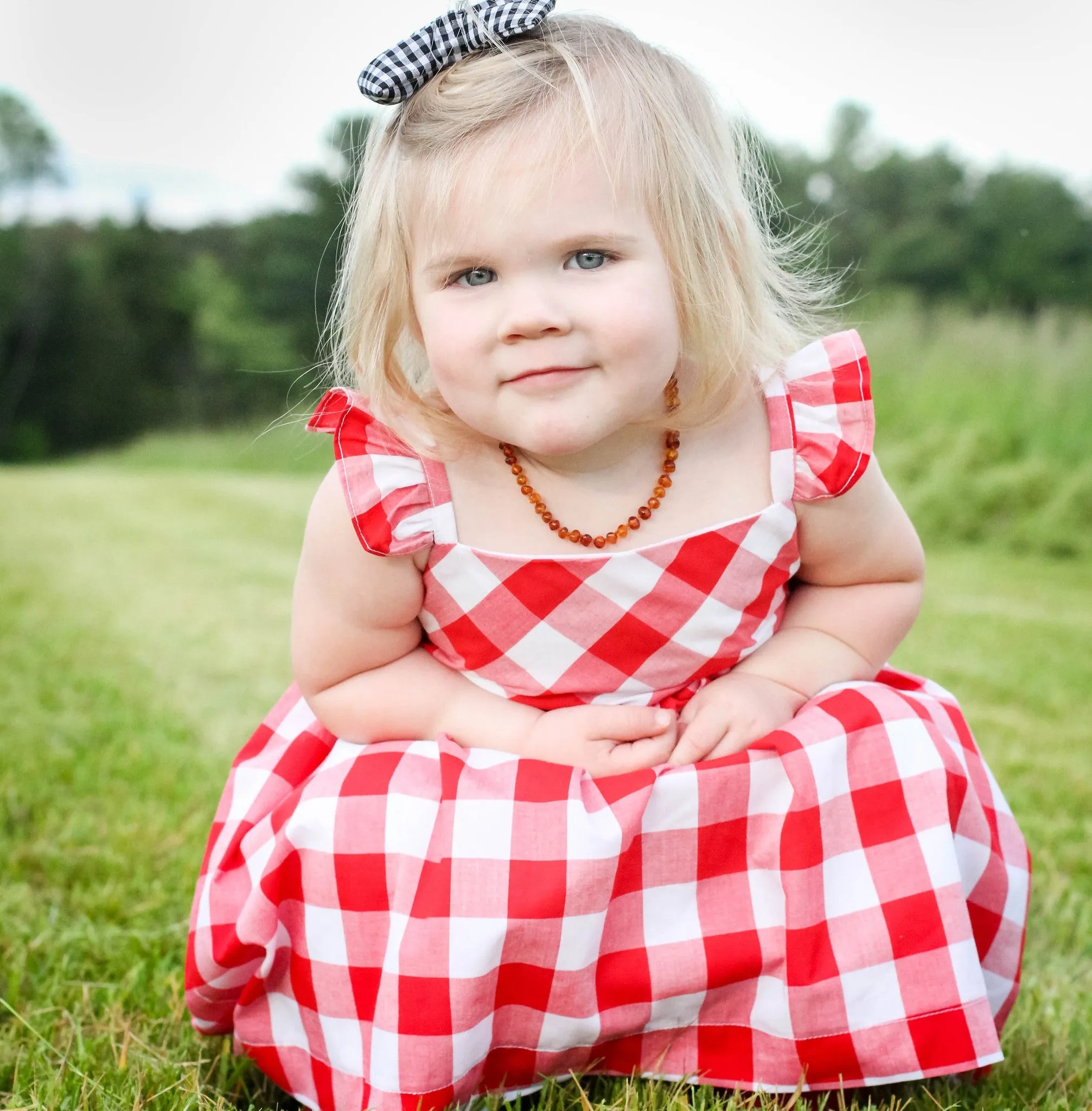 Little Girl's Red and White Buffalo Plaid Cotton Dress