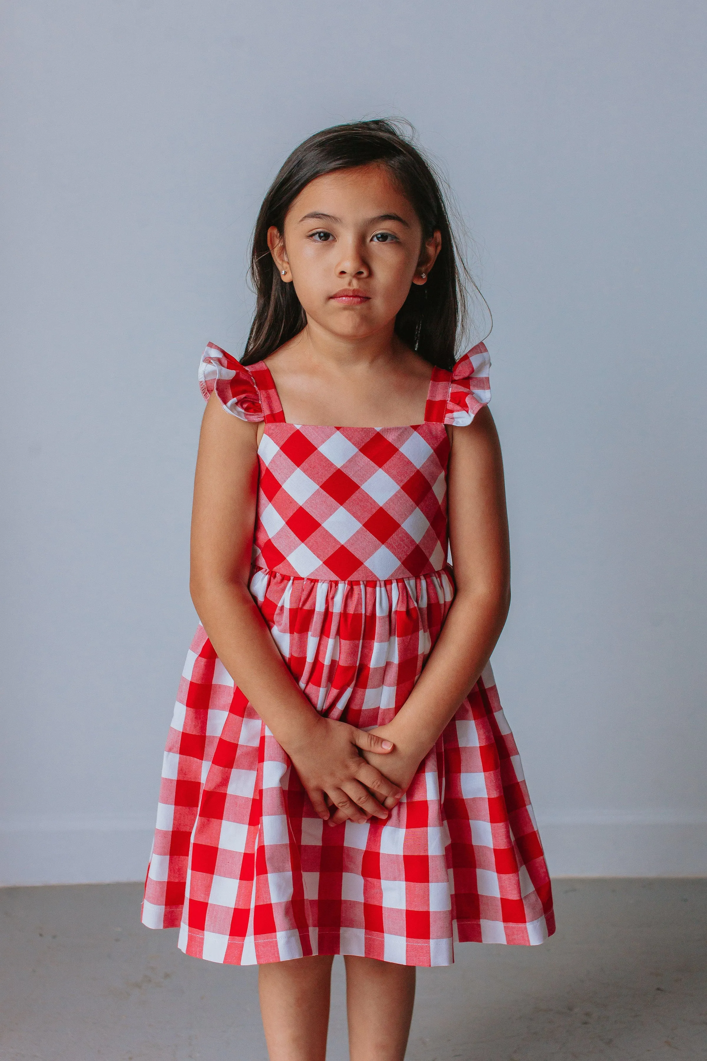 Little Girl's Red and White Buffalo Plaid Cotton Dress