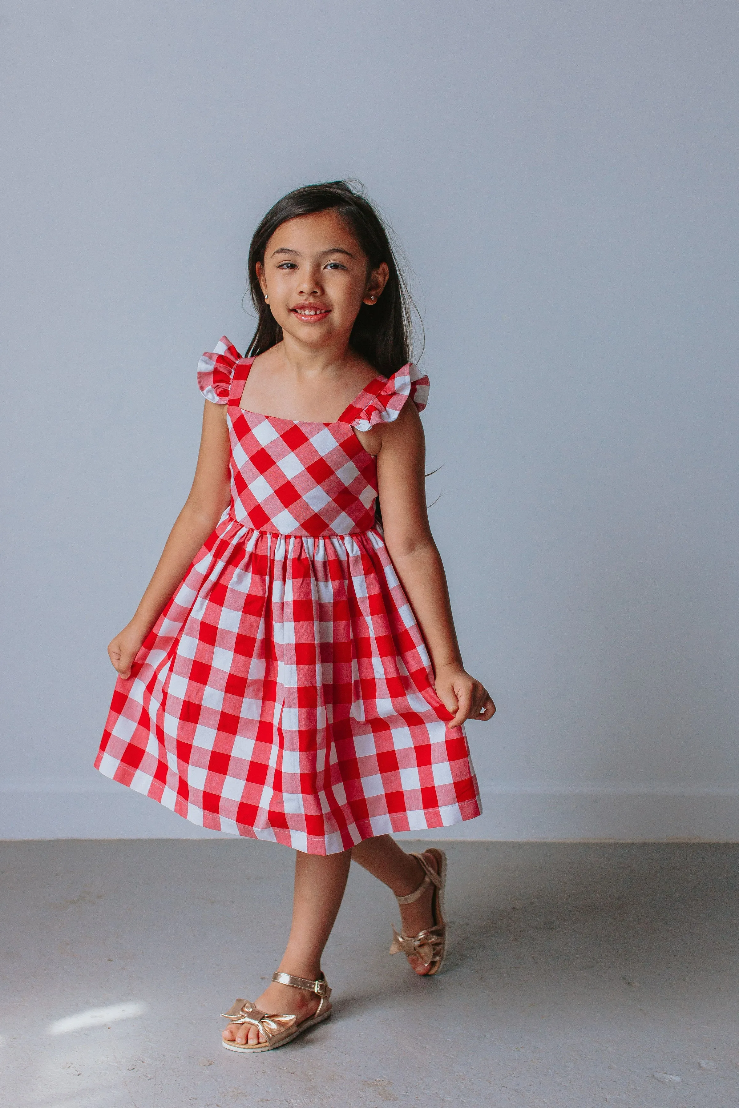 Little Girl's Red and White Buffalo Plaid Cotton Dress