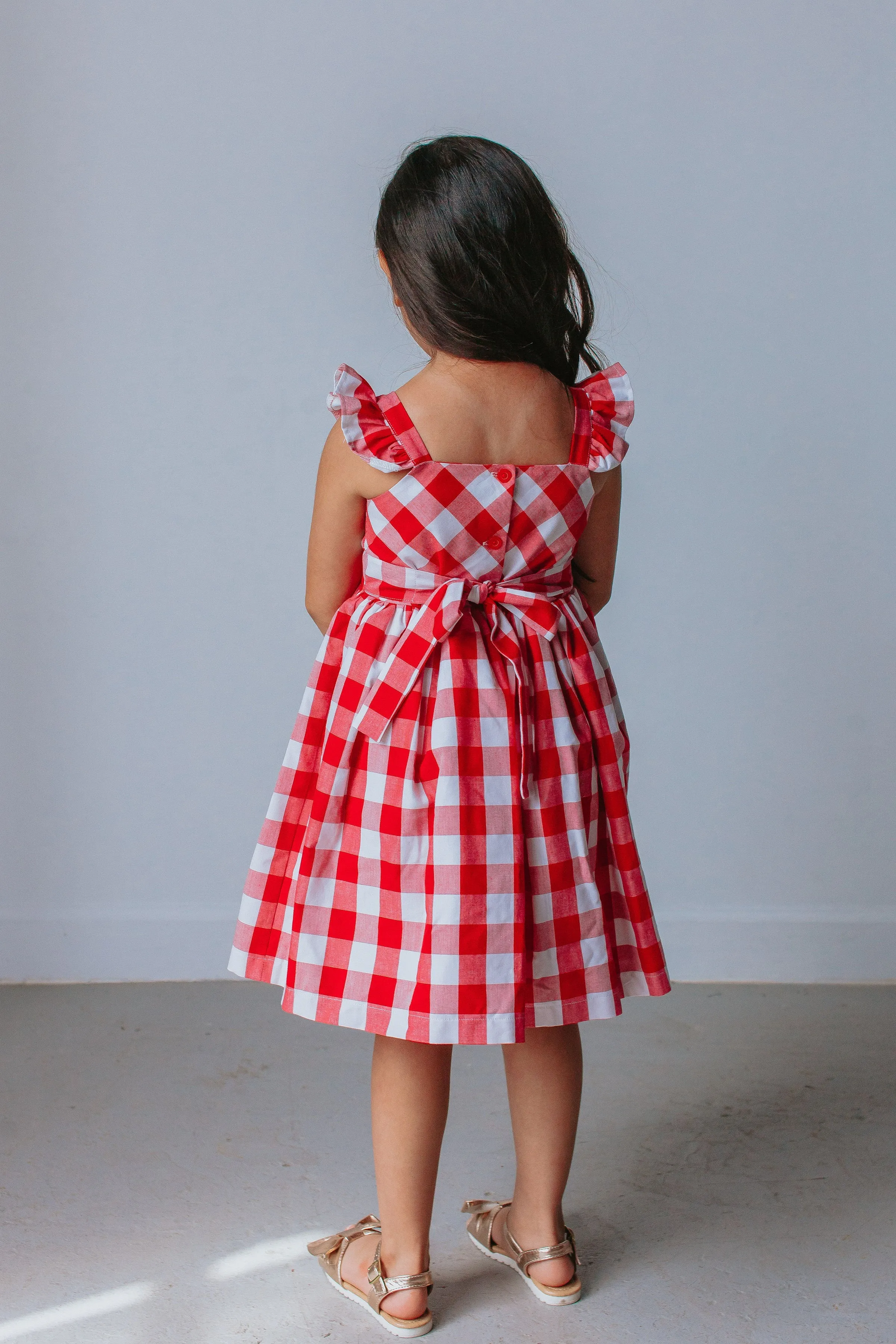 Little Girl's Red and White Buffalo Plaid Cotton Dress