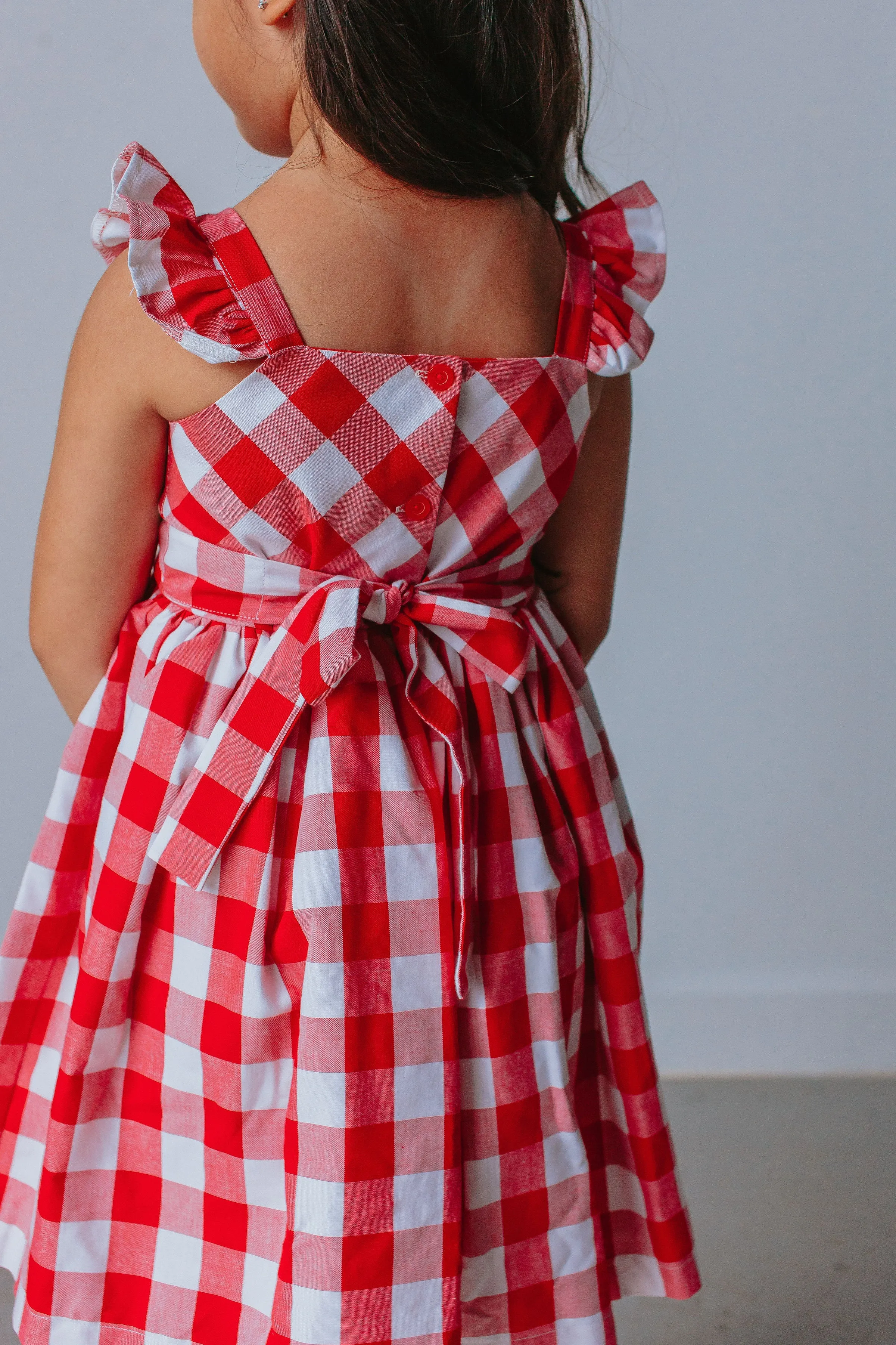 Little Girl's Red and White Buffalo Plaid Cotton Dress